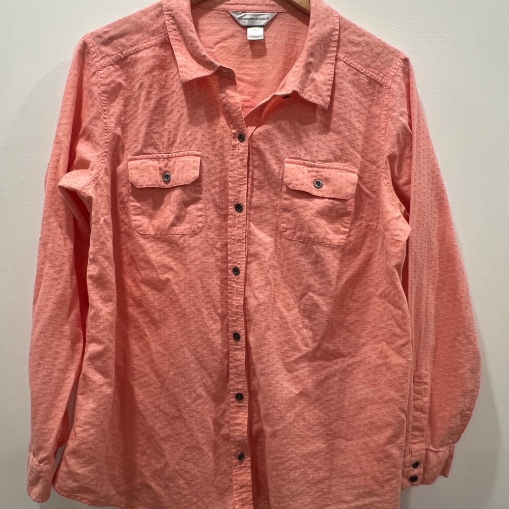 ✅ Christopher & Banks XL Pink Button-Down Shirt 100% cotton blouse long sleeve